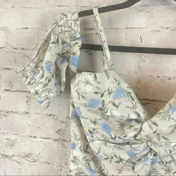 NWT Lulus S Not Just a Crush Taupe Floral Ruched Off the Shoulder Mini Dress Sm - Picture 6 of 16